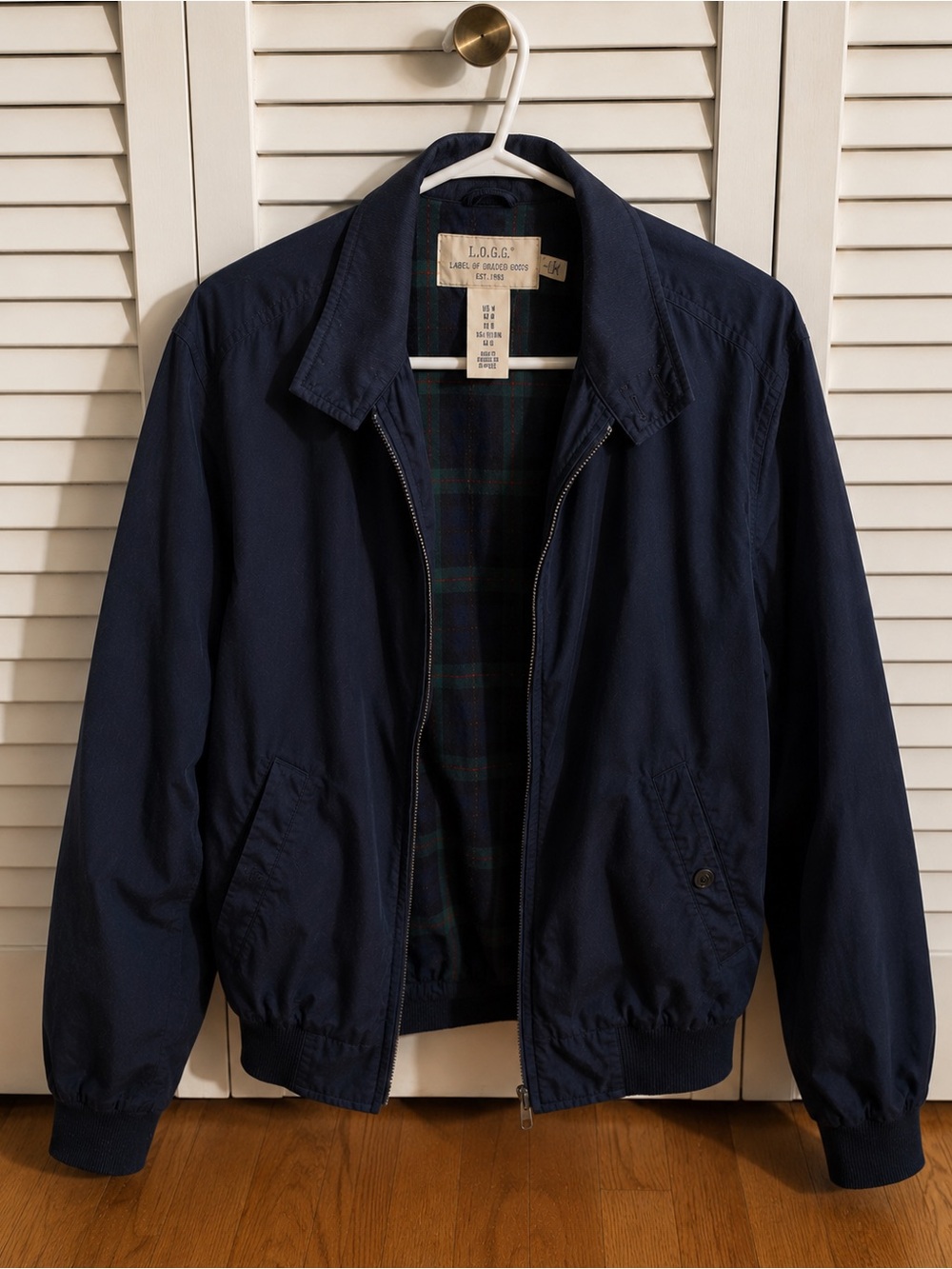 H&M Navy Harrington Jacket | Lightweight Zip-Up Jacket | Men’s Casual Outerwear